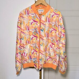 Vintage Y2K Zip Up Bomber Style Lightweight Women's Silk Jacket Size Medium